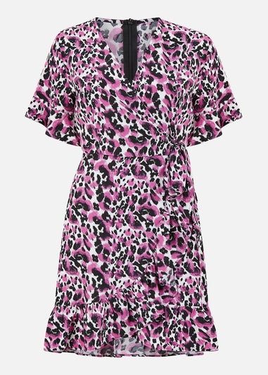 Mela Pink Leopard Print Wrap Skater Dress