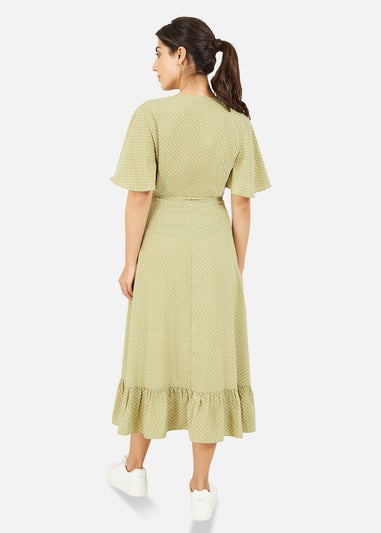 Mela Green Spotted Wrap Midi Dress