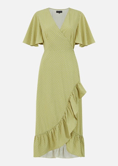 Mela Green Spotted Wrap Midi Dress