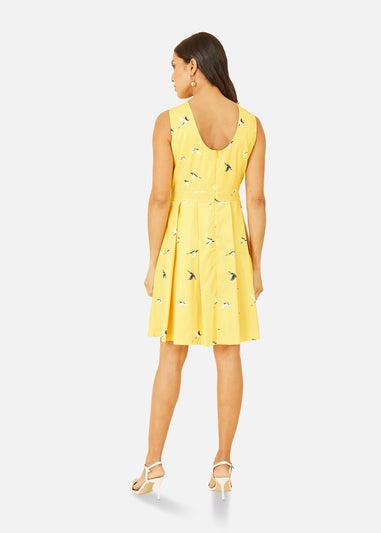 Mela Yellow Swallow Print Skater Dress