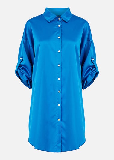 Mela Colbalt Blue Satin Relaxed Shirt Dress