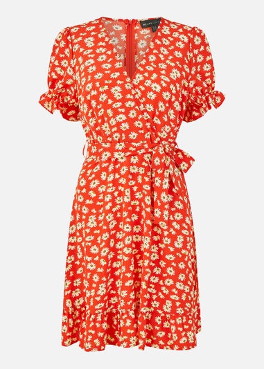 Mela Red Daisy Print Wrap Dress