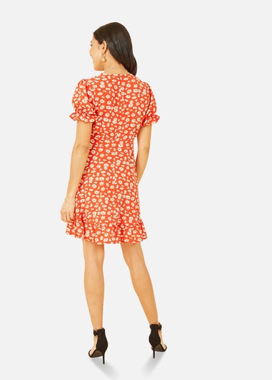 Mela Red Daisy Print Wrap Dress