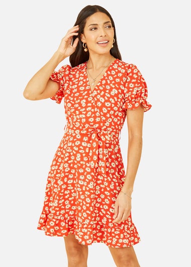 Mela Red Daisy Print Wrap Dress