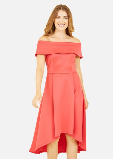 Mela Red Bardot Dipped Hem Dress