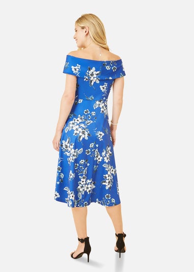 Mela Blue Floral Bardot Dipped Hem Dress