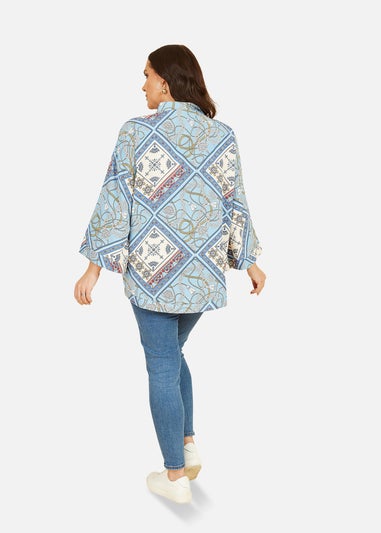 Mela Blue Satin Chain Print Kimono