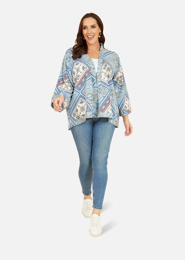 Mela Blue Satin Chain Print Kimono