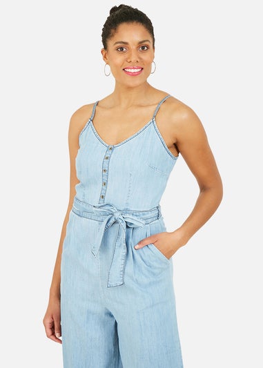 Yumi Denim Light Wash Strap Jumpsuit