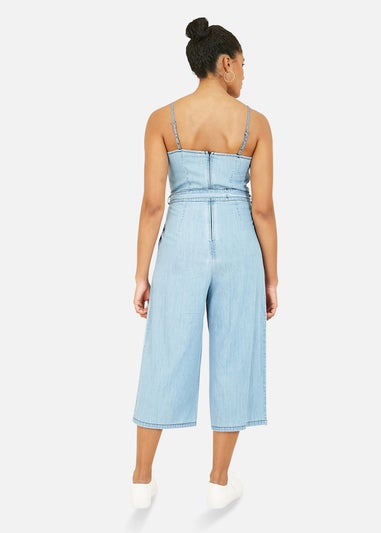 Yumi Denim Light Wash Strap Jumpsuit