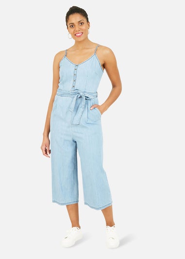 Yumi Denim Light Wash Strap Jumpsuit