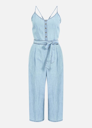 Yumi Denim Light Wash Strap Jumpsuit