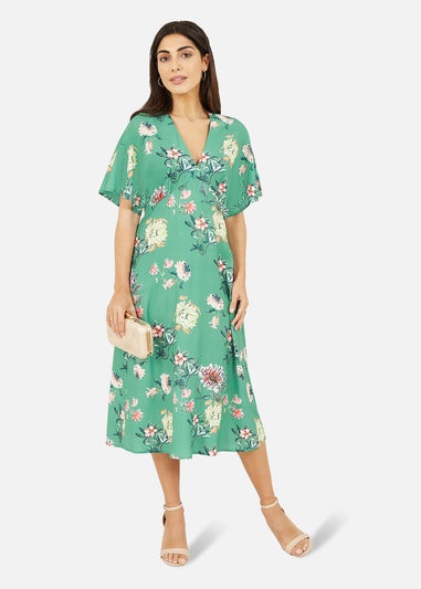 Yumi Sage Green Floral Blossom Print Kimono Dress