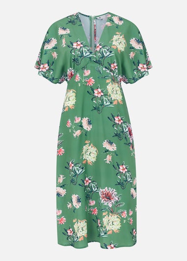 Yumi Sage Green Floral Blossom Print Kimono Dress