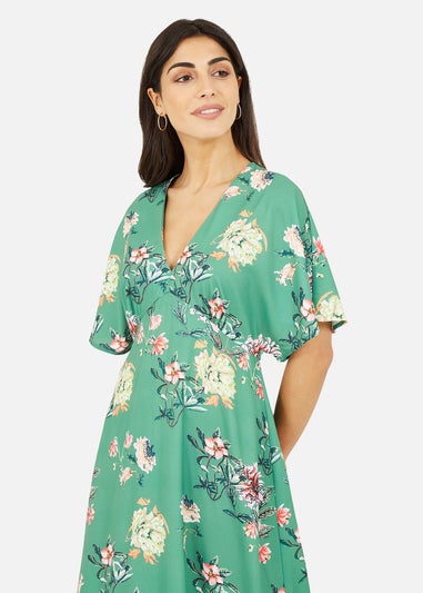 Yumi Sage Green Floral Blossom Print Kimono Dress