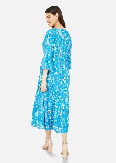 Yumi Blue Sealife Print Midi Dress