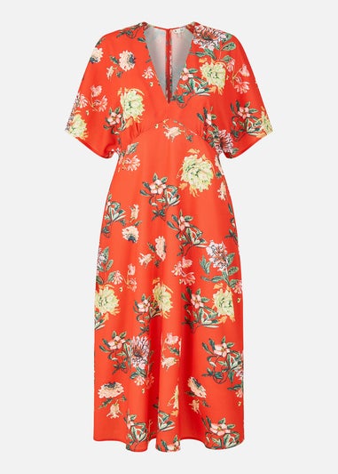 Yumi Red Floral Kimono Midi Dress