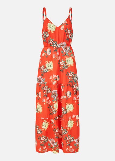Yumi Red Floral Strappy Tiered Maxi Dress
