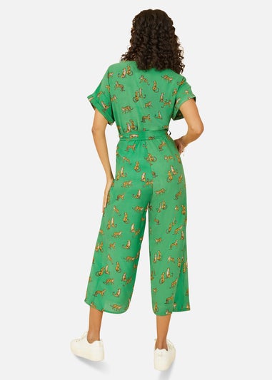 Yumi Green Cheetah Print Jumpsuit
