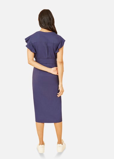 Yumi Navy Linen Blend Midi Shirt Dress