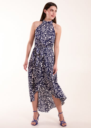 Blue Vanilla Navy Abstract Print Halter Neck Midi Wrap Dress