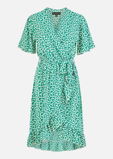 Mela Green Ditsy Floral Frill Wrap Dress