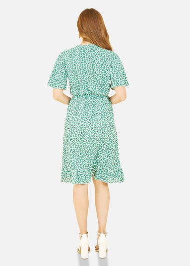 Mela Green Ditsy Floral Frill Wrap Dress