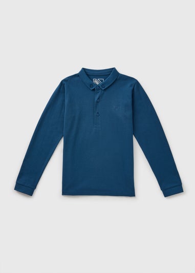 Boys Blue Long Sleeve Polo Shirt (7-15yrs)