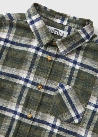 Boys Green Check Long Sleeve Shirt (7-15yrs)