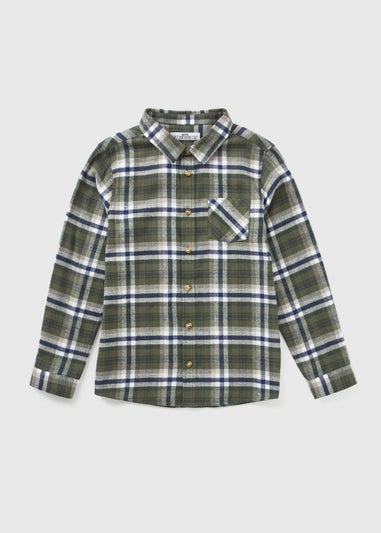 Boys Green Check Long Sleeve Shirt (7-15yrs)