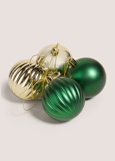 12 Pack Green & Gold Baubles