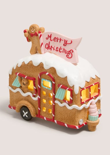 Joyful Brown LED Gingerbread Caravan