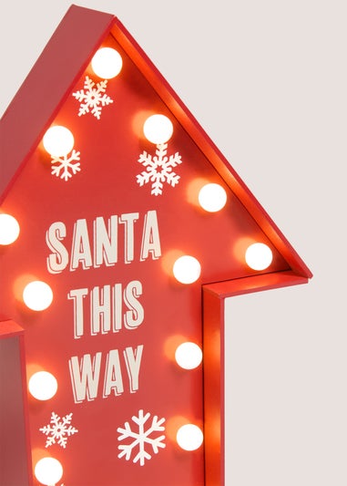 Joyful Red LED Santa This Way Arrow Sign