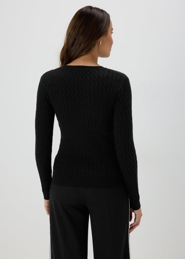 Black Cable Knit V Neck Jumper