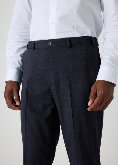 Taylor & Wright Navy Check Regular Fit Flexi Waist Trousers