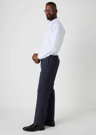 Taylor & Wright Navy Check Regular Fit Flexi Waist Trousers