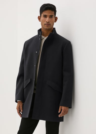 Taylor & Wright Black Funnel Neck Overcoat