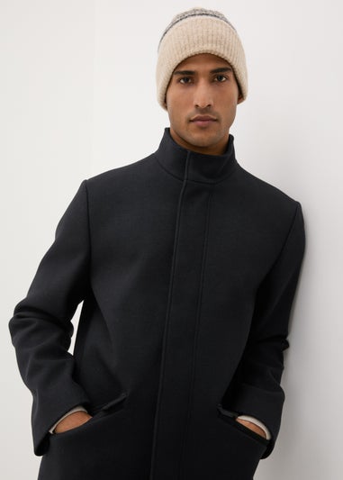 Taylor & Wright Black Funnel Neck Overcoat