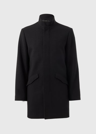 Taylor & Wright Black Funnel Neck Overcoat