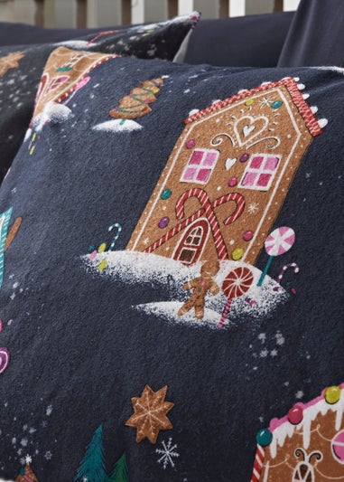 Joyful Navy Gingerbread House Brushed Duvet Set