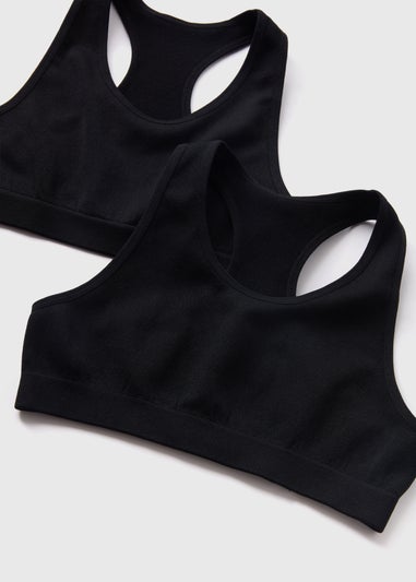 2 Pack Girls Black Ribbed Seamless Crop Tops (8-13yrs)