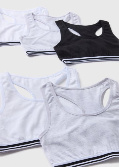 5 Pack Girls White Mono Racer Crop Tops (6-13yrs)