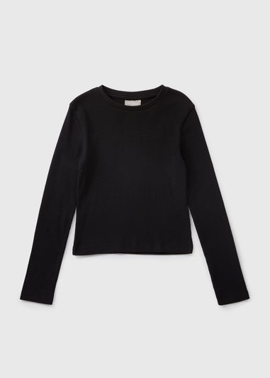 Girls Black Ribbed Long Sleeve Top (7-15yrs)