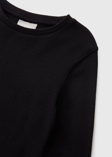 Girls Black Ribbed Long Sleeve Top (7-15yrs)