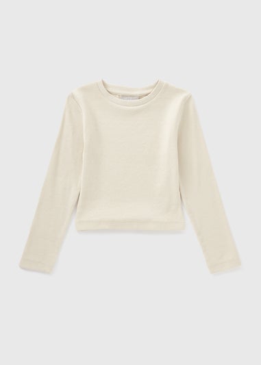 Girls Cream Ribbed Long Sleeve Top (7-15yrs)