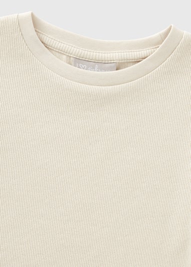 Girls Cream Ribbed Long Sleeve Top (7-15yrs)