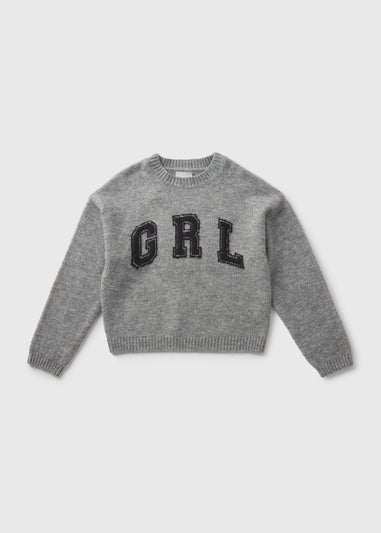 Girls Grey Knit GRL Jumper (7-15yrs)