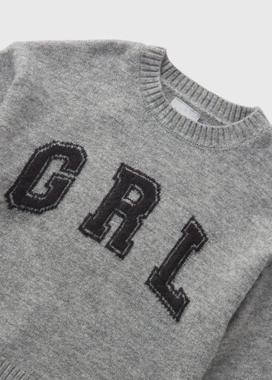 Girls Grey Knit GRL Jumper (7-15yrs)