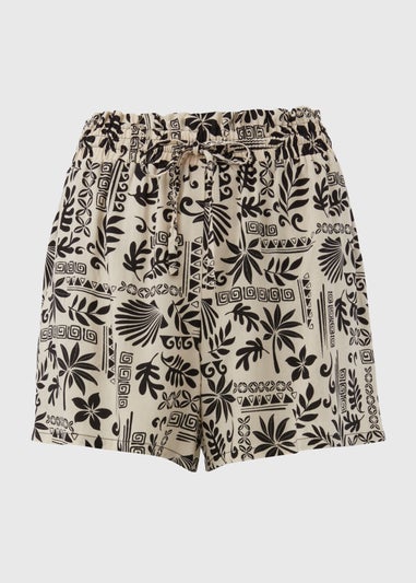 Black Mono Motif Viscose Shorts