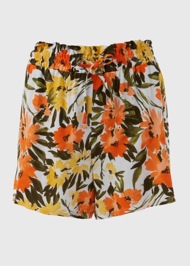 Orange & Green Floral Viscose Shorts